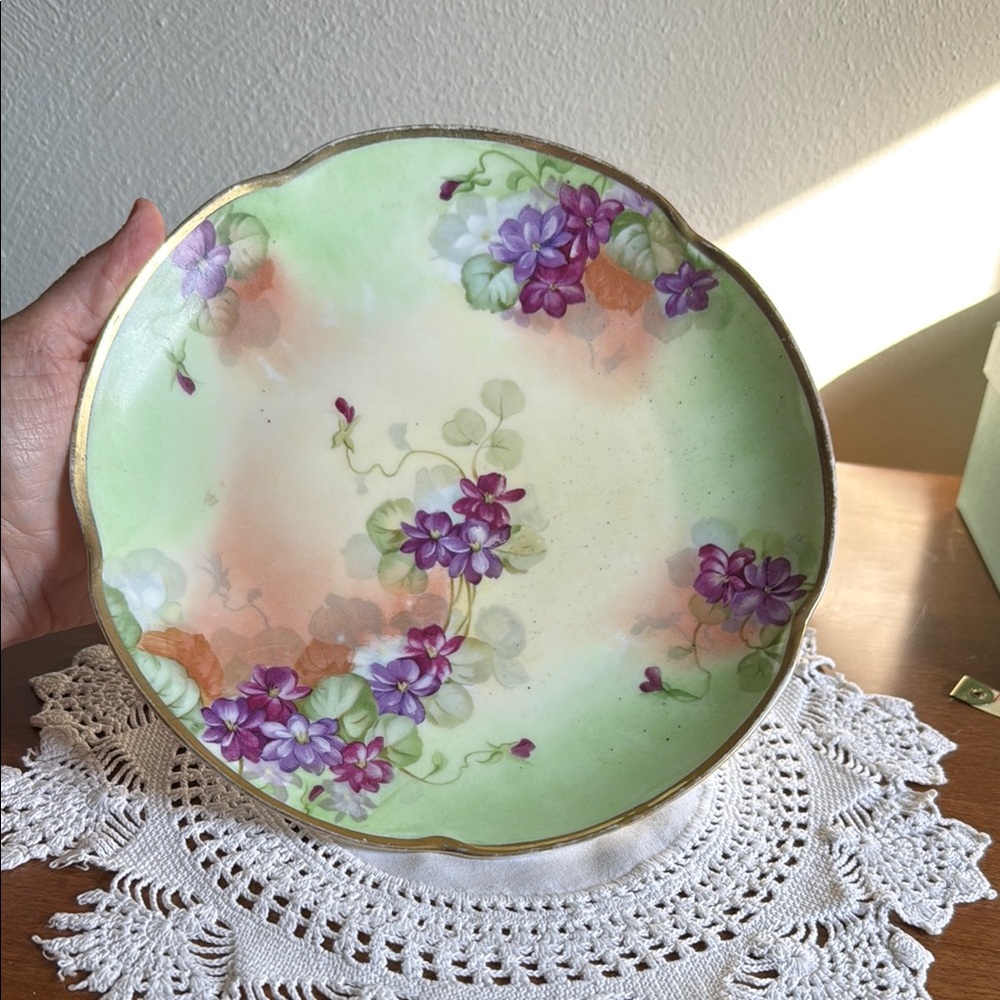 Vintage J & C Louise Bavaria Hand Painted Floral Decorative Plate with Gold Trim